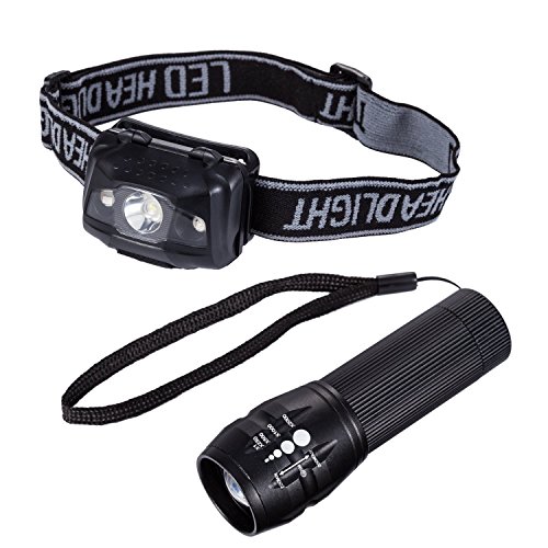 Durapower® Led Flashlight Headlamp Combo Zoomable Focus Red Light Adjustable And Water Resistant Include 3 AAA Batteries